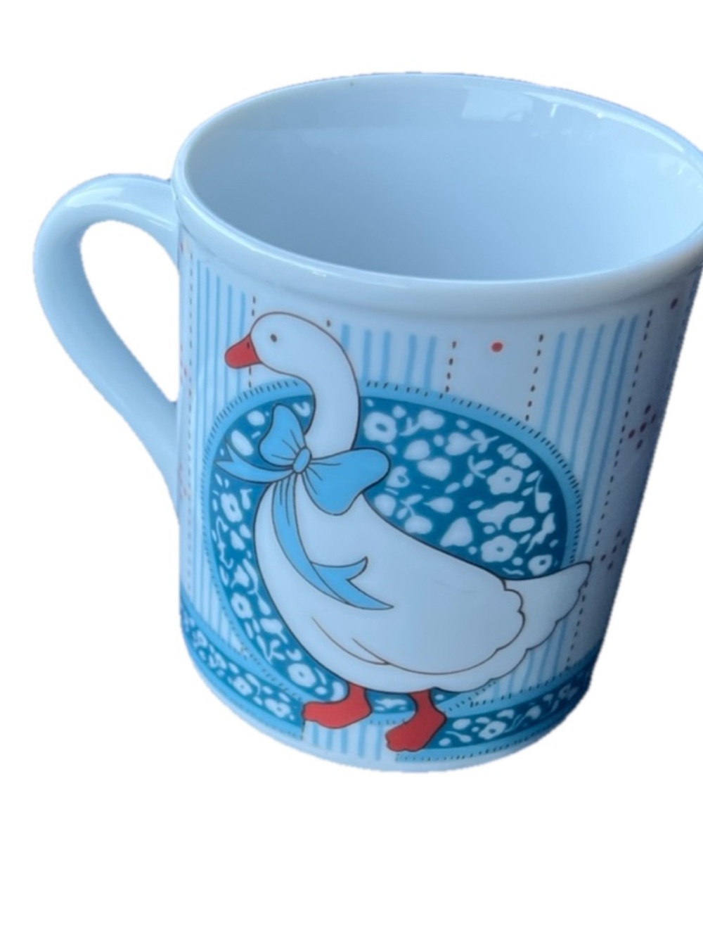 B&D Country Goose Blue Ribbon Coffee Mug Cup Cottagecore With Matching Lid
